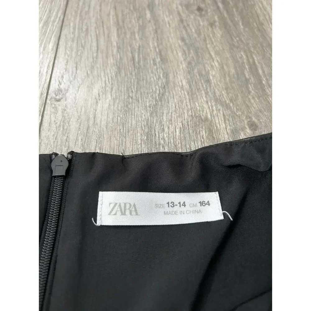 ZARA Kids Girls Black Faux Leather Dress Jumper Pockets Size 13-14 years